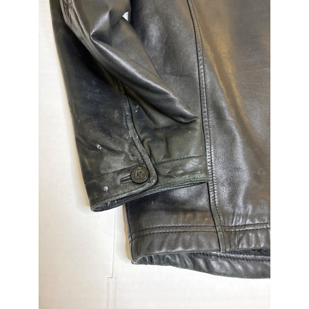 VTG Claiborne Black Genuine Lambskin Leather Quilted Bomber Jacket Mens - Picture 3 of 10